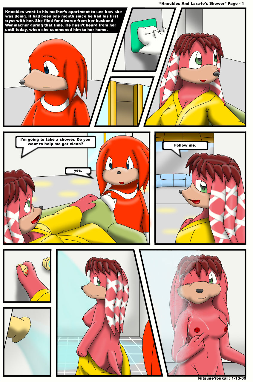 [Kitsune Youaki] Knuckles and Lara-Le's Shower (Sonic The Hedgehog) 